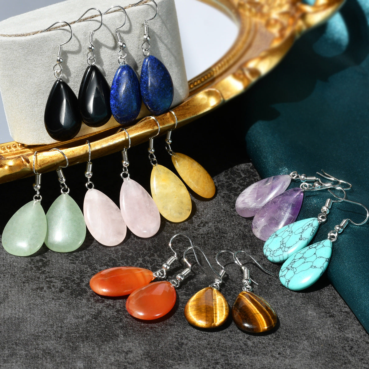New Chinese Style Ornament Water Drop Natural Stone Earrings