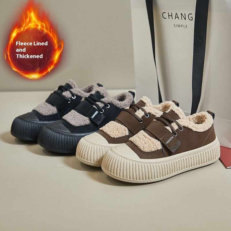 Fleece-lined Sneakers Women's Thick Bottom Non-slip Warm Cotton Shoes