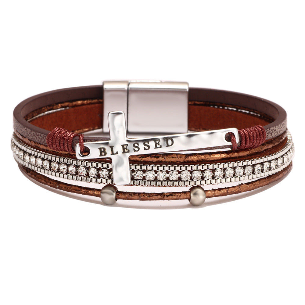 Bohemian Style Cross Micro Inlaid Diamond Magnetic Buckle Bracelet