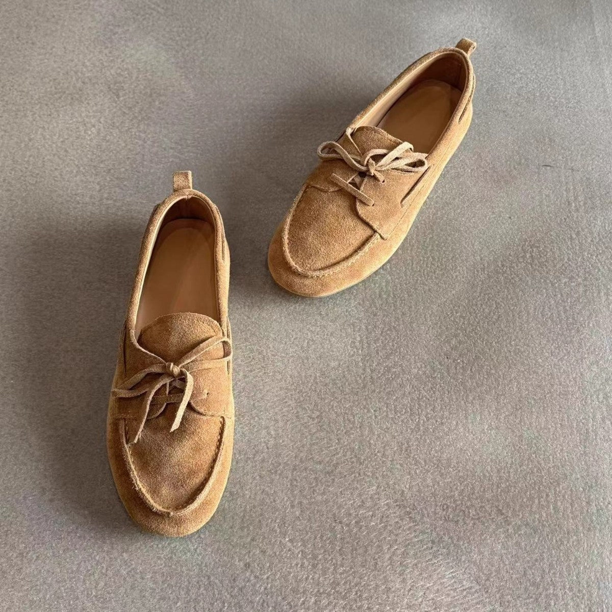 Sheepskin Version British Style Leather Flat Retro Lace Up Pumps