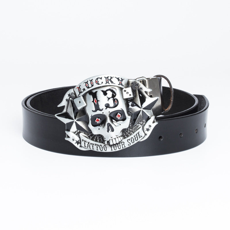 Trendy Men's Leather Belt Skull Skateboard Buckle