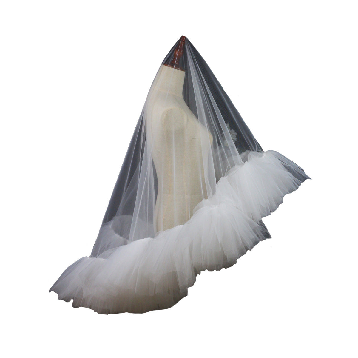 Heavy Industry Ruffled Bridal Veil White Double Layer Studio Travel Photo Exterior Puffy Soft Veil