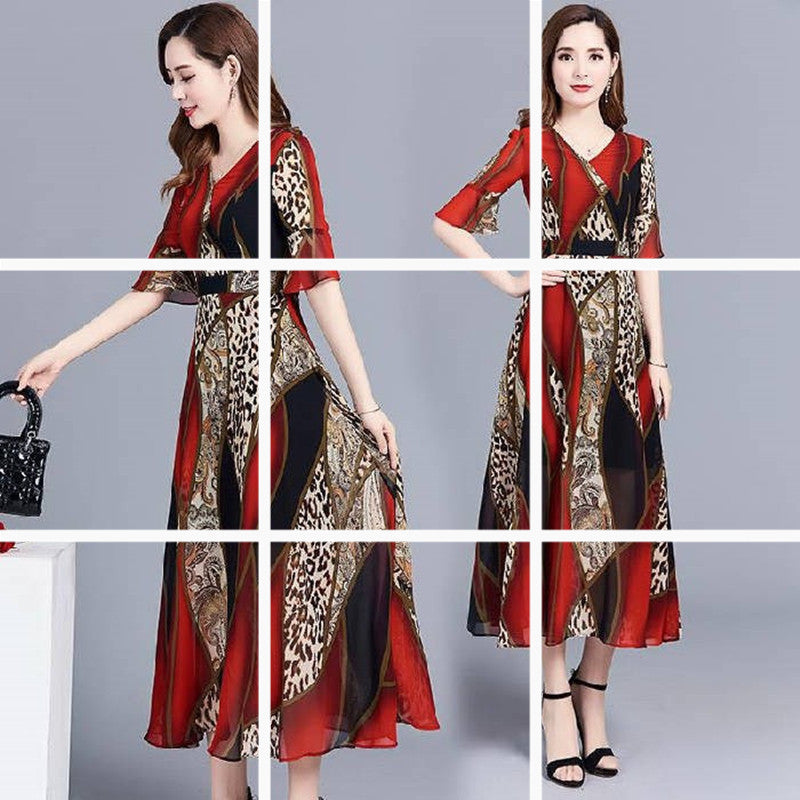 Temperament Middle-aged And Elderly Printed Ethnic Style Dress