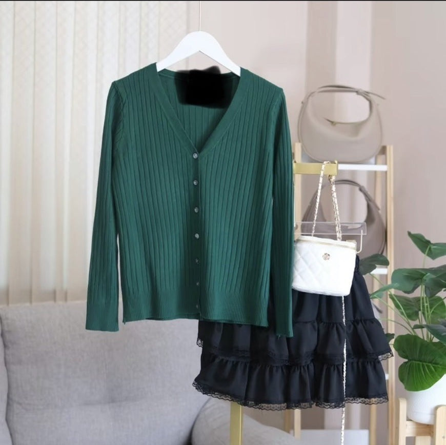 V-neck Sweater Sweater Thin Cardigan Jacket Top For Women