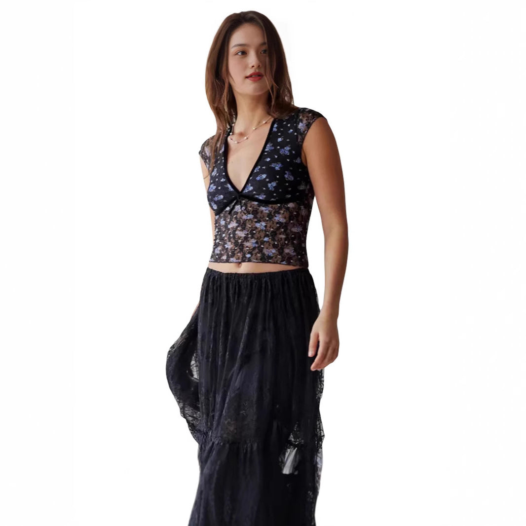 Bow-knot Sexy Short-Sleeve T-Shirt Women's