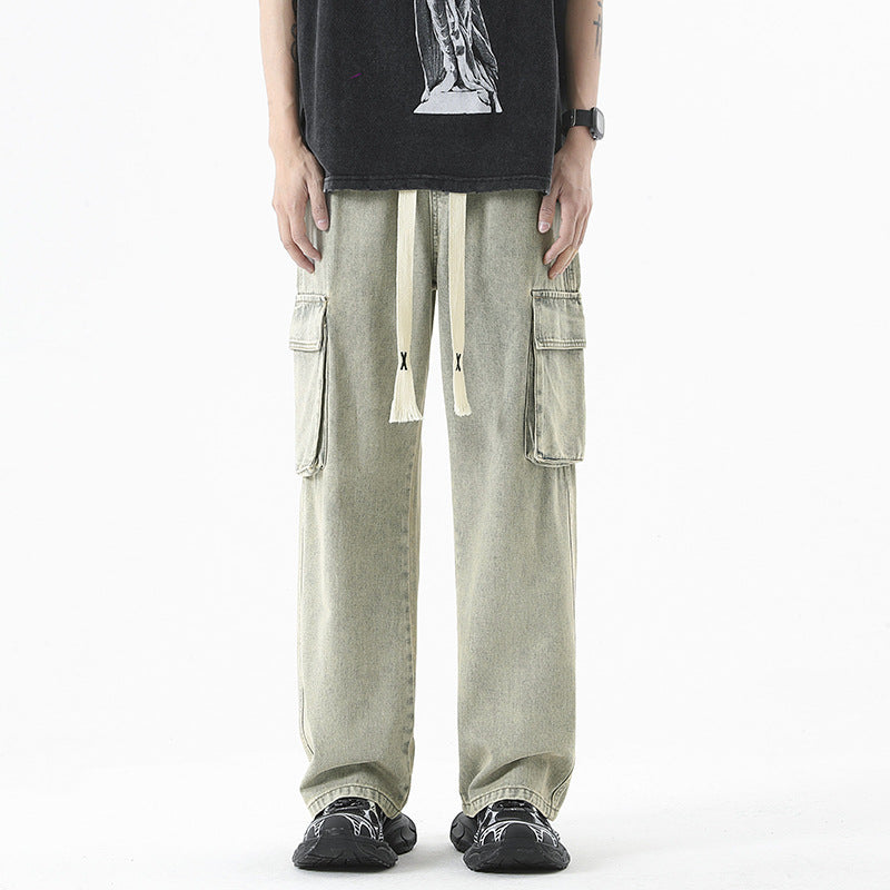 Spring And Summer Multi-pocket Workwear Jeans For Men