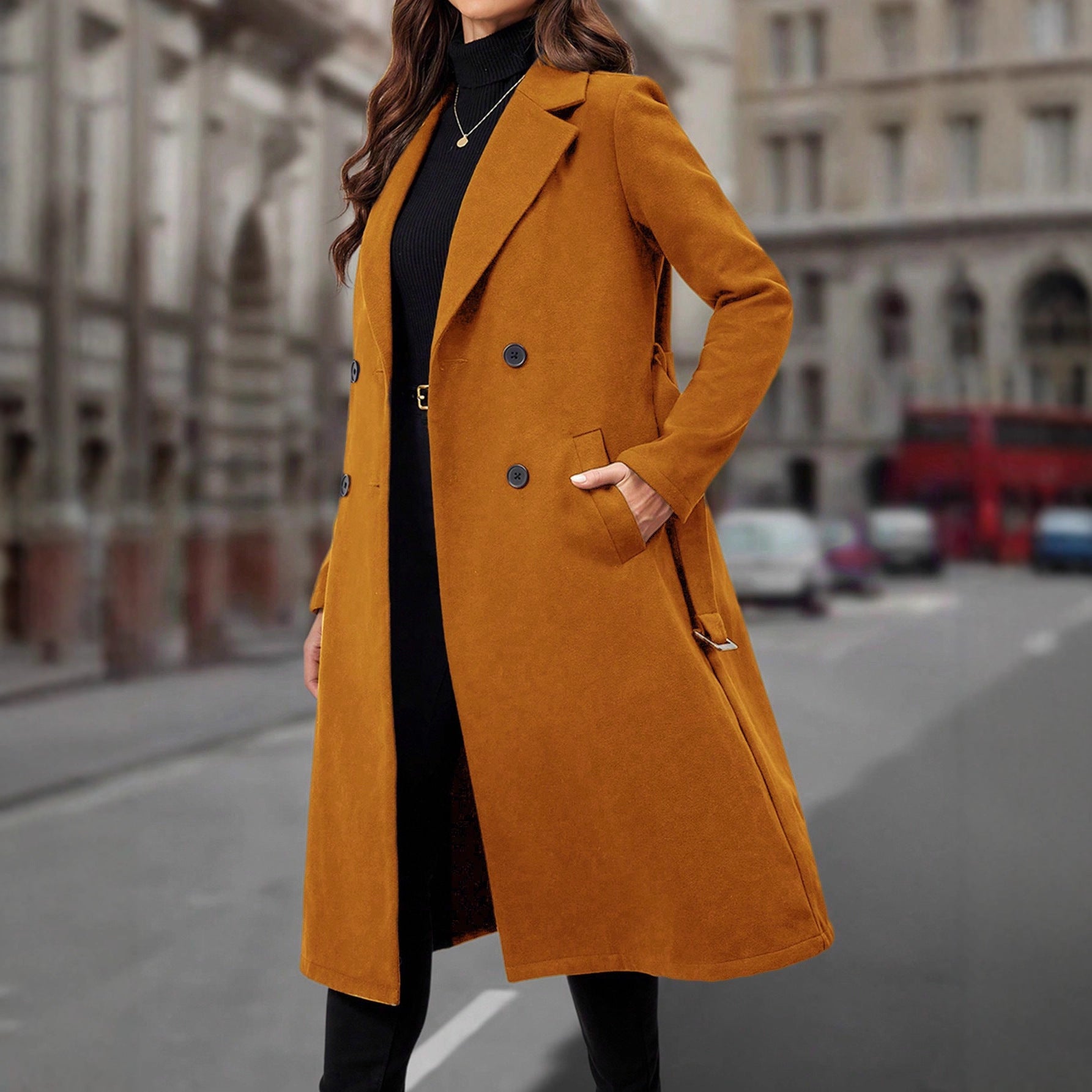 Women's Plus Size Solid Color Woolen Coat