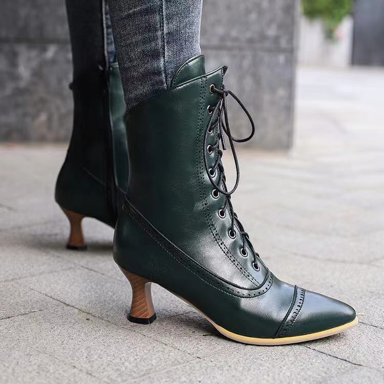 Large Size Women's British-style Martin Wine Glass High Heel Boots Women's Motorcycle