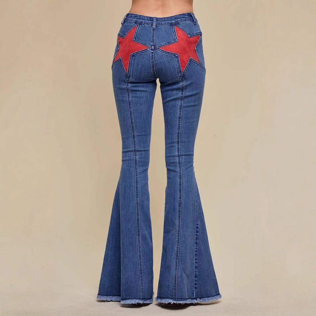 High Quality Sexy Women's Stitching Five-pointed Star Stretch Jeans