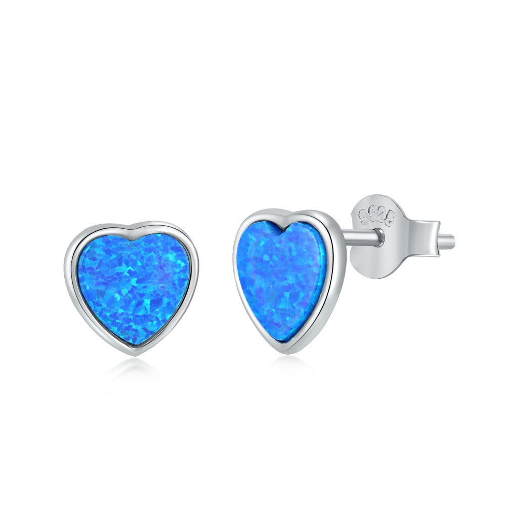 Japanese And Korean 925 Silver Love Opal Earrings Female Niche Lightweight