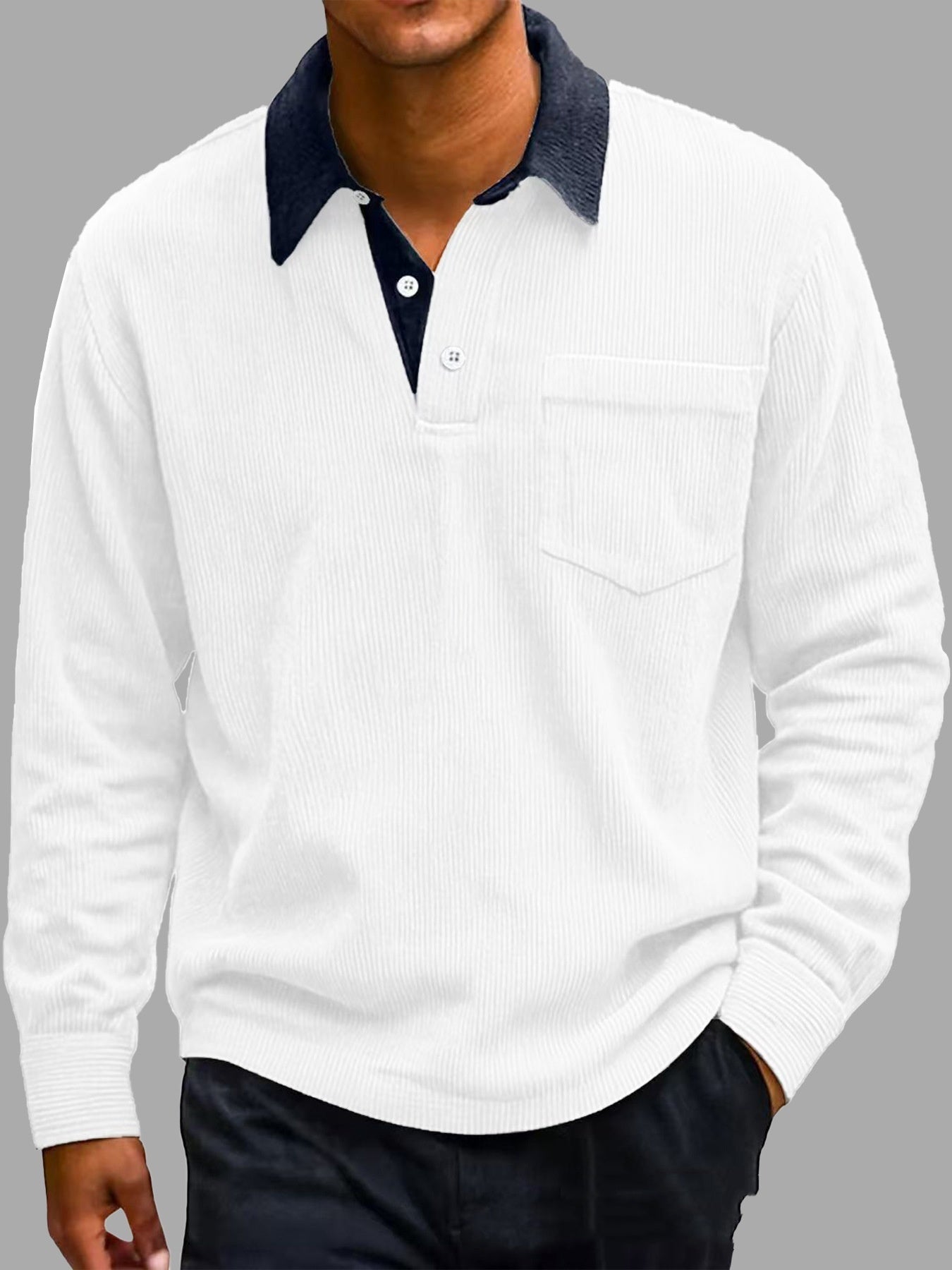 Men's Vintage Corduroy Button Long Sleeve Polo Shirt