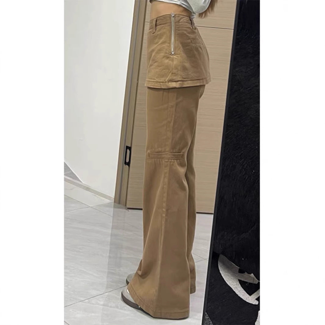 New Relaxed-style Casual Faux Two-piece Straight-leg Horseshoe Pants