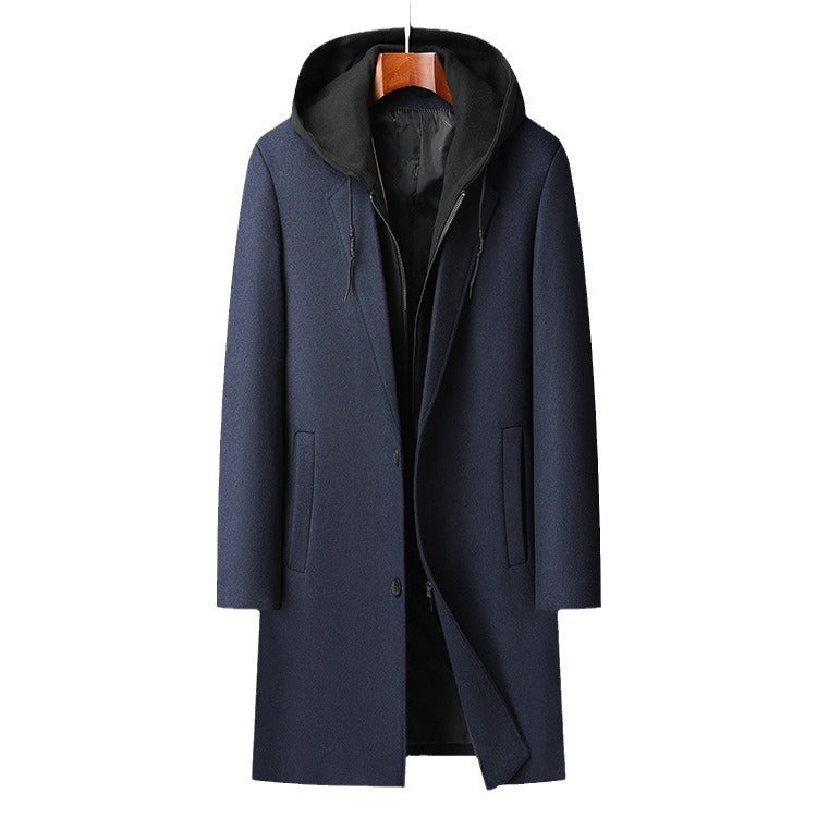 Men's Detachable Hooded Urban Mid-length Woolen Coat