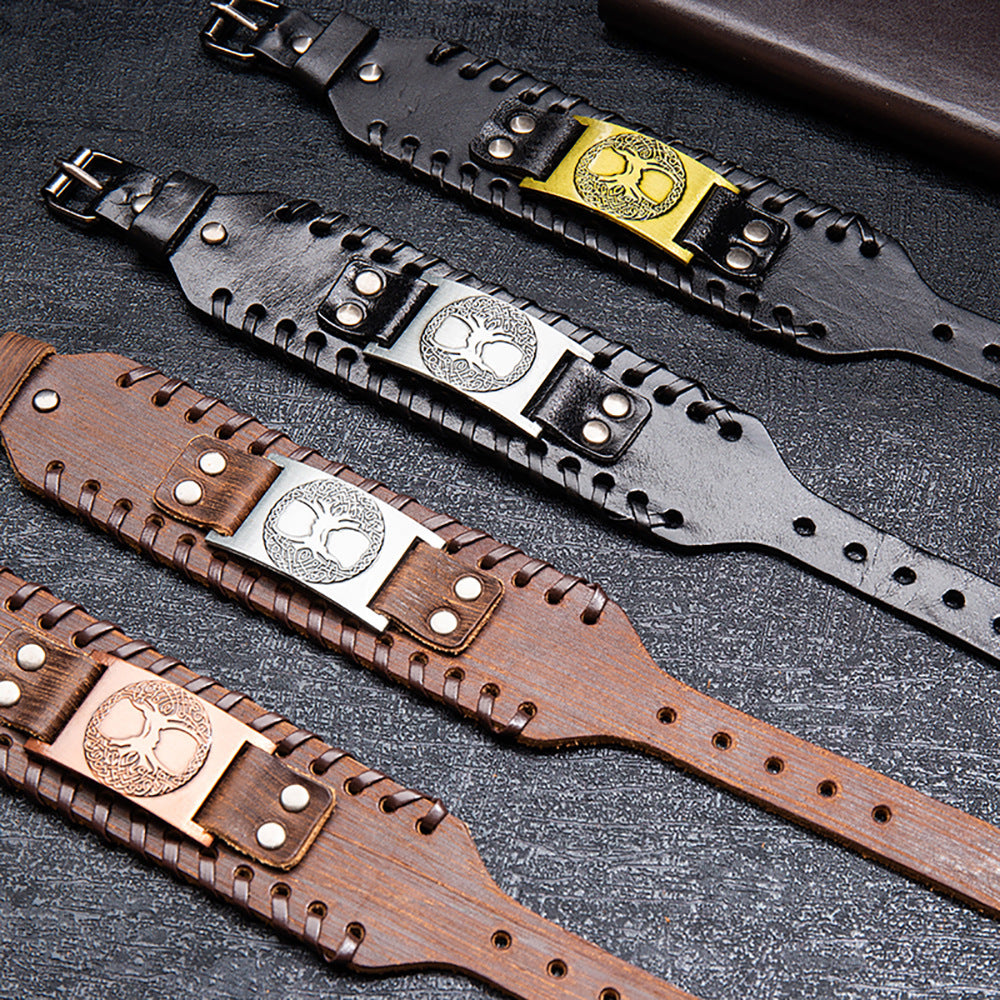 Men's Alloy Lucky Tree Accessories Width Leather Bracelet