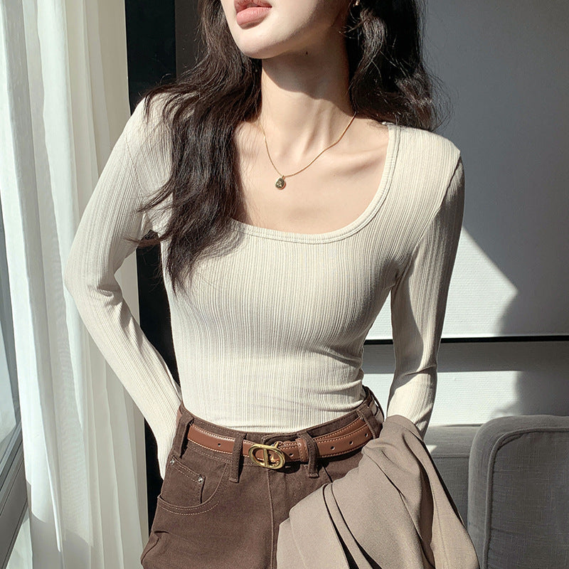 Big U-neck T-shirt Women's Bottoming Shirt Long Sleeve