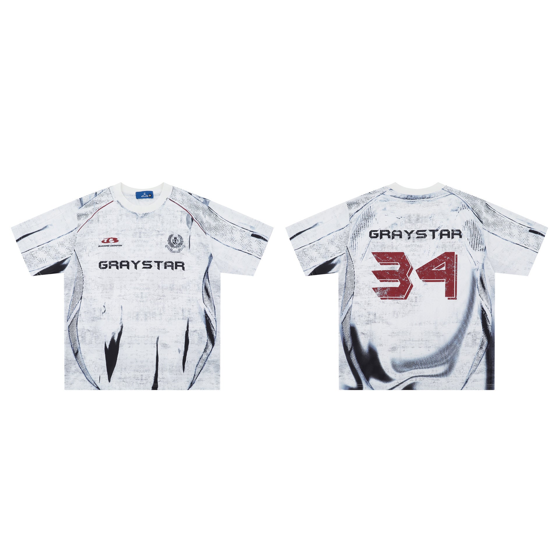 Short Sleeve Round Neck Black And White Printed T-shirt