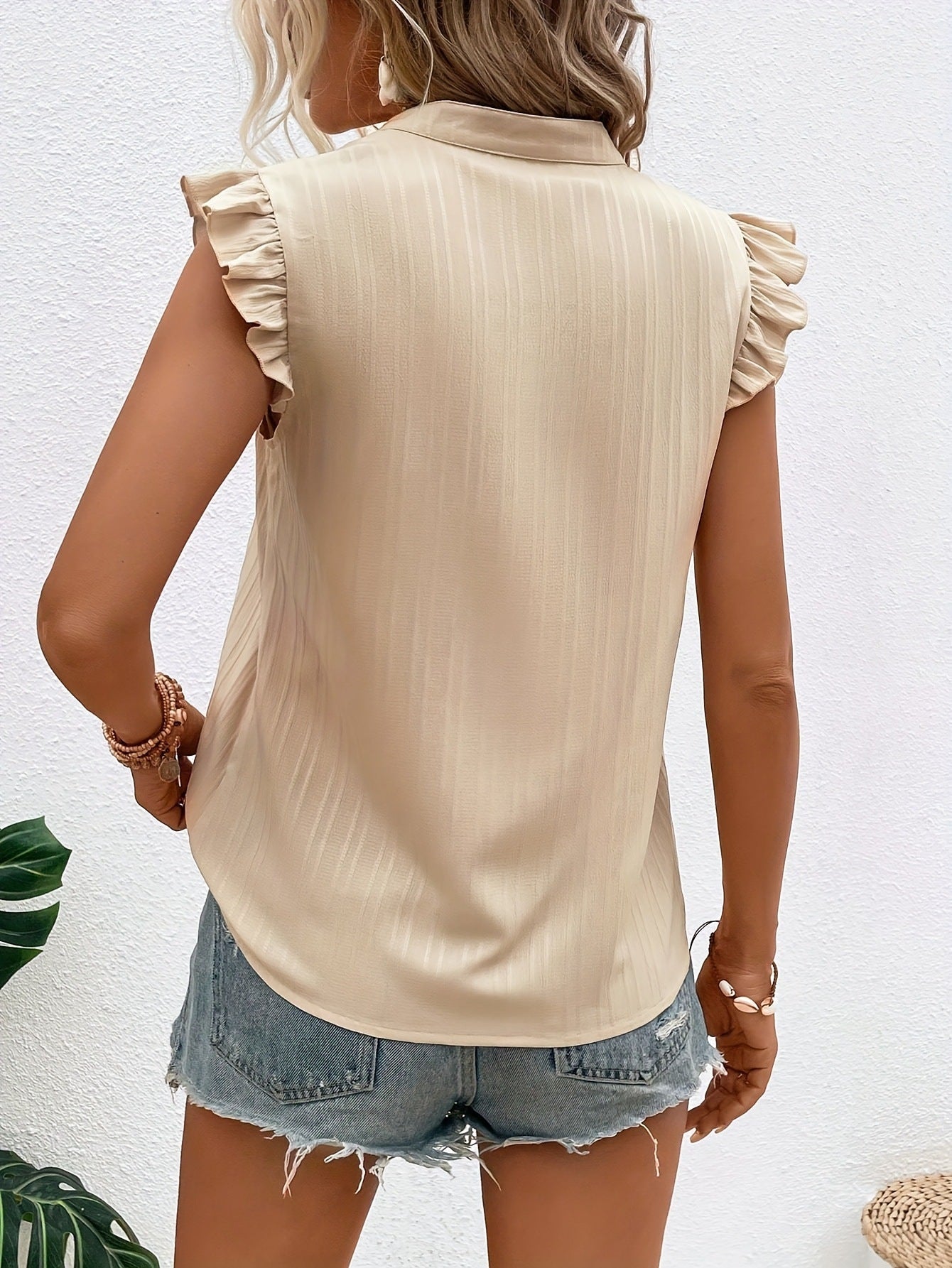Simple Lace V-neck Patchwork Ruffle Sleeve Fashion Summer Women's Top