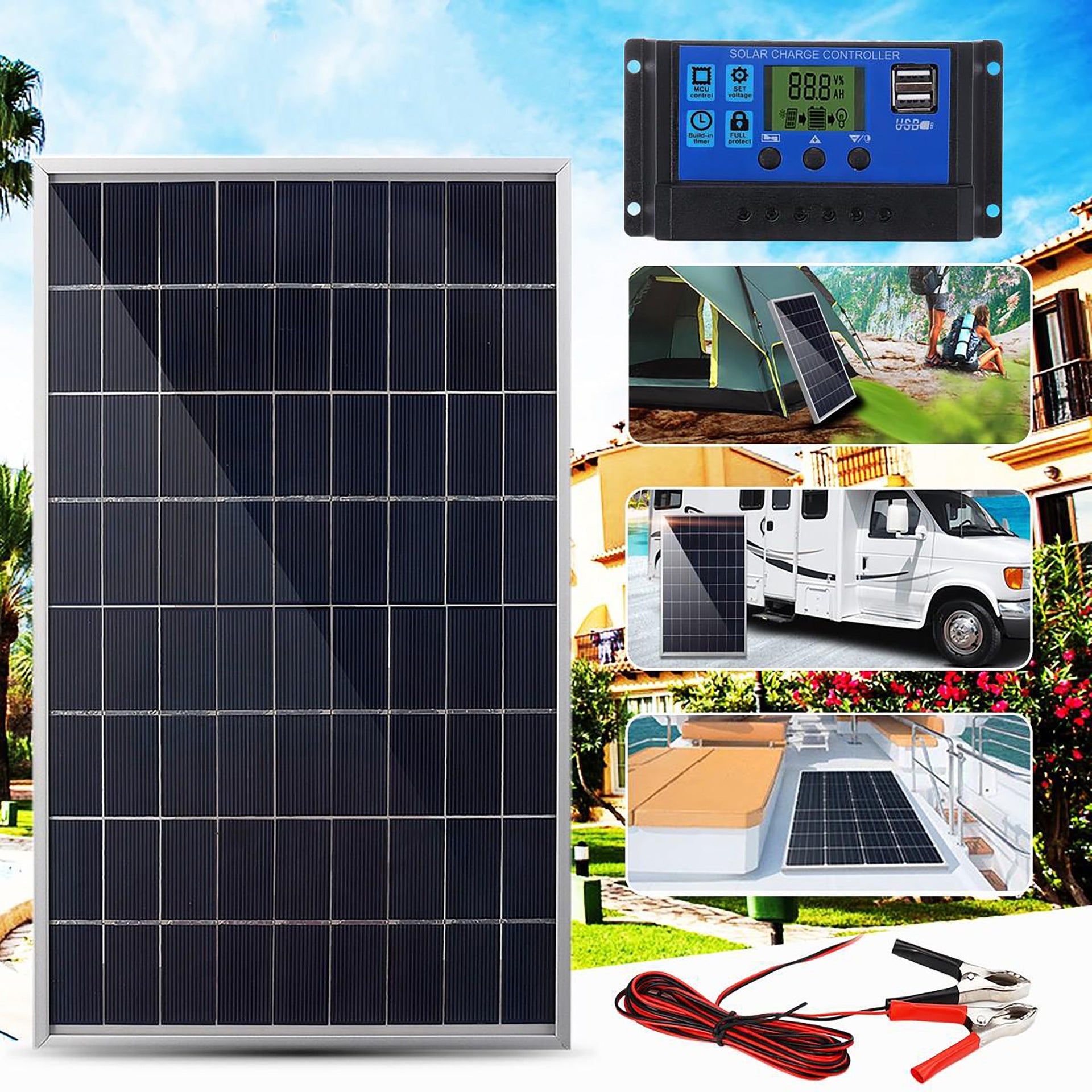 Solar Panel Kit With Rechargeable 12V Battery For Cars