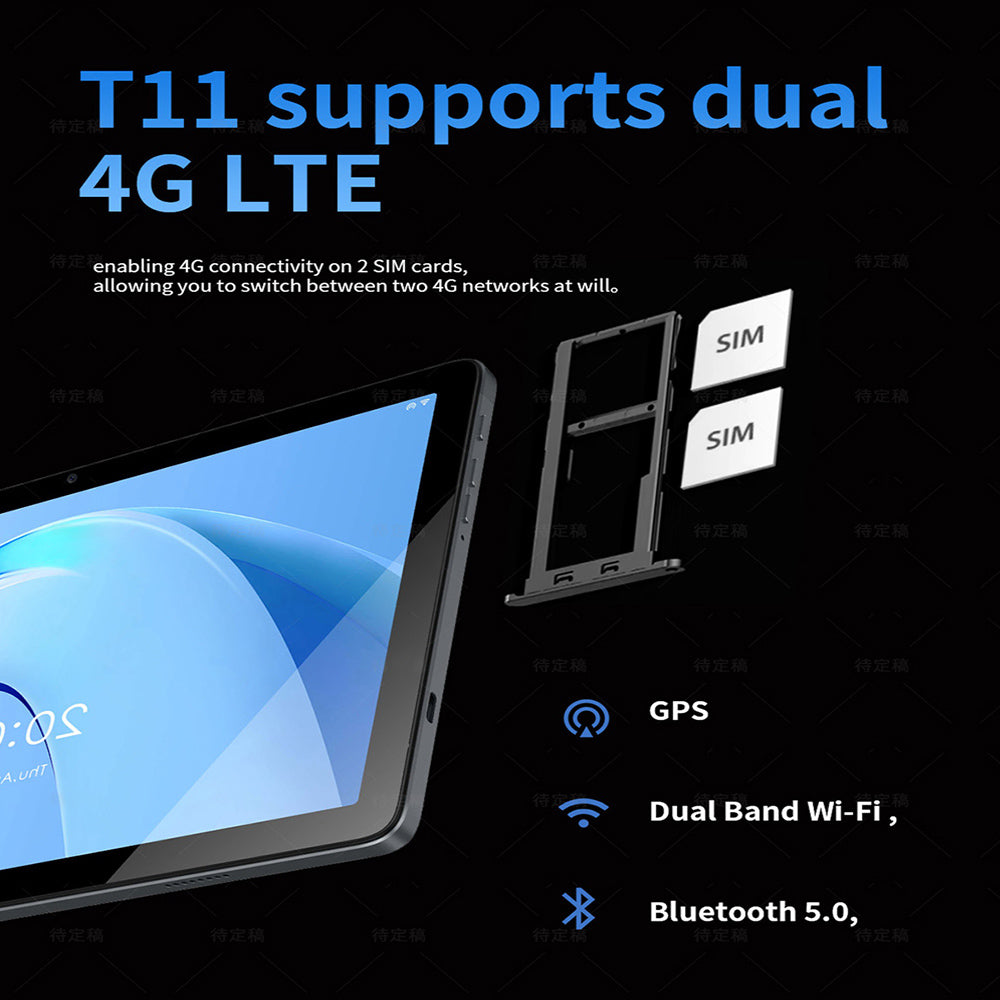 G-tab T11 Android 14 Tablet 10.1 Inch 1280&800 IPS Screen Unisoc T606 8 Core Max 1.6GHz 8GB RAM 4GB&4GB Expansion128GB ROM 2.4&5GHz WiFi Bluetooth 5.0 6580mAh Battery 8MP&13MP Camera Dual 4G
