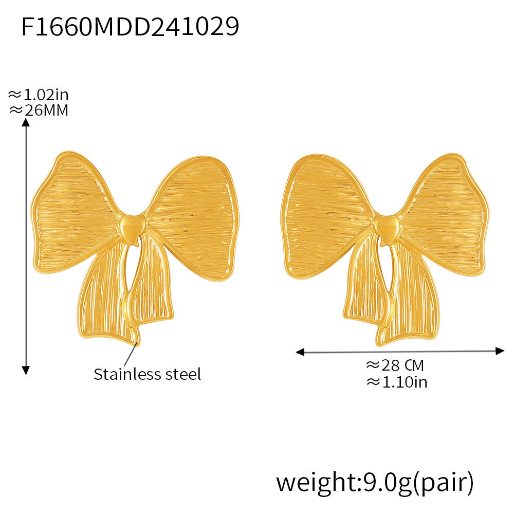 Bow Stud Earrings Stainless Steel PVD Electroplating Color Retention Simple