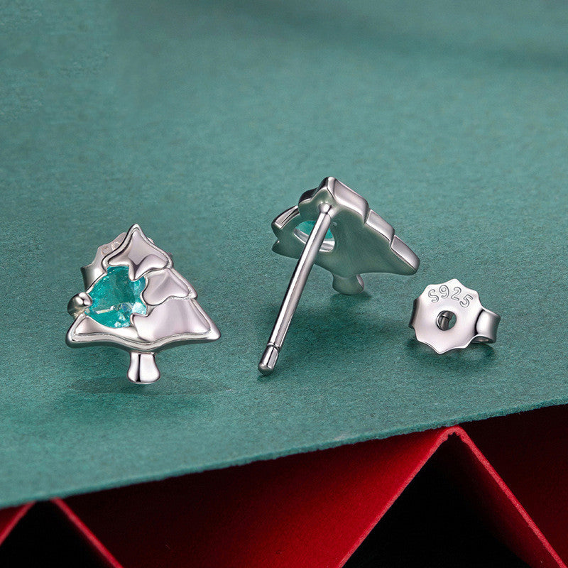 S925 Sterling Silver Christmas Tree Stud Earrings European And American Warm Winter Christmas Stud Earrings