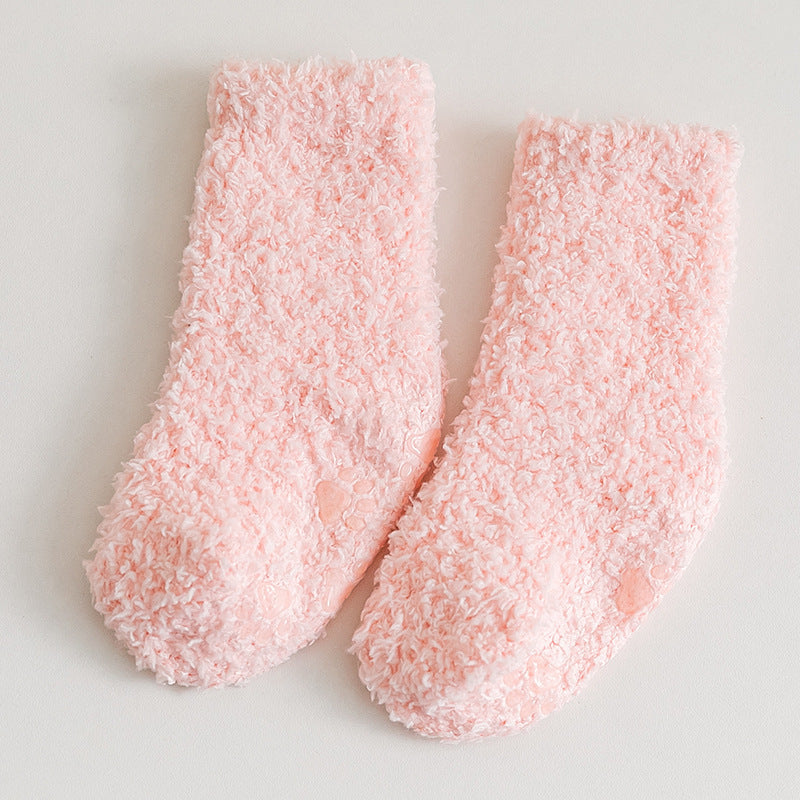 Warm Breathable Coral Fleece Children's Socks Candy Color Home Boy Girls Mid-calf Length Room Socks