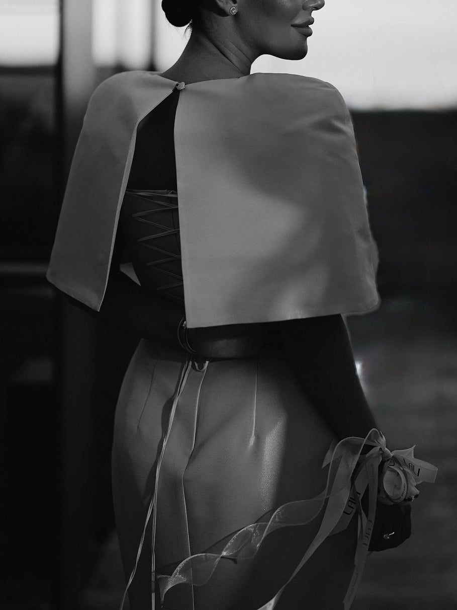 Satin Cape-style Top &Fitted Maxi Dress Set