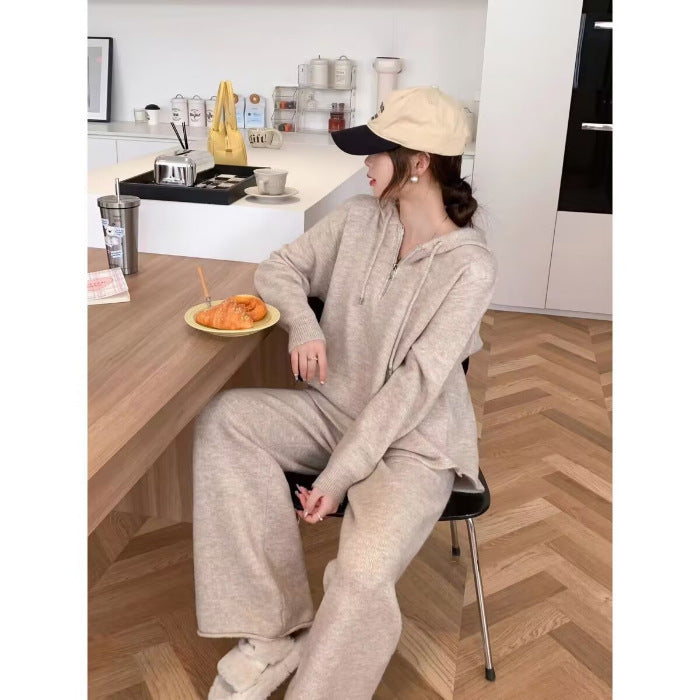 Suit Women's Spring And Autumn New Loose Hooded Sweater Wide-leg Pants