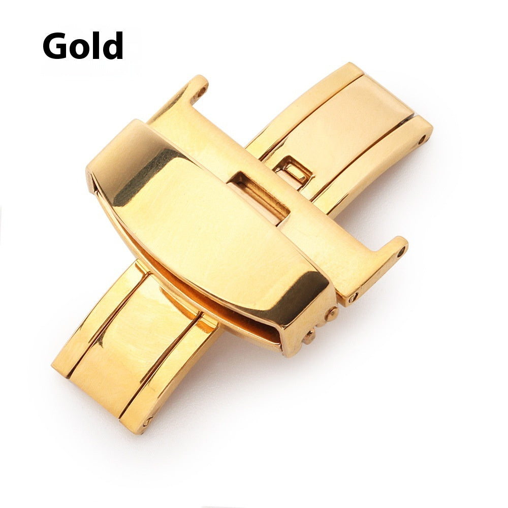 Stainless Steel Double Pull Butterfly Clasp Leather Watch Strap Buckle