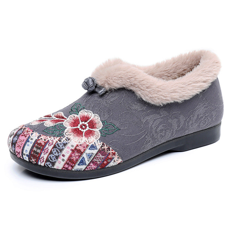 Flat Bottom Embroidery Cotton Shoes For Women