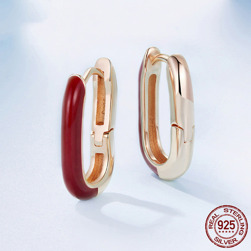 Original Geometric Angela Red Ear Clip Romantic Elegant S925 Sterling Silver