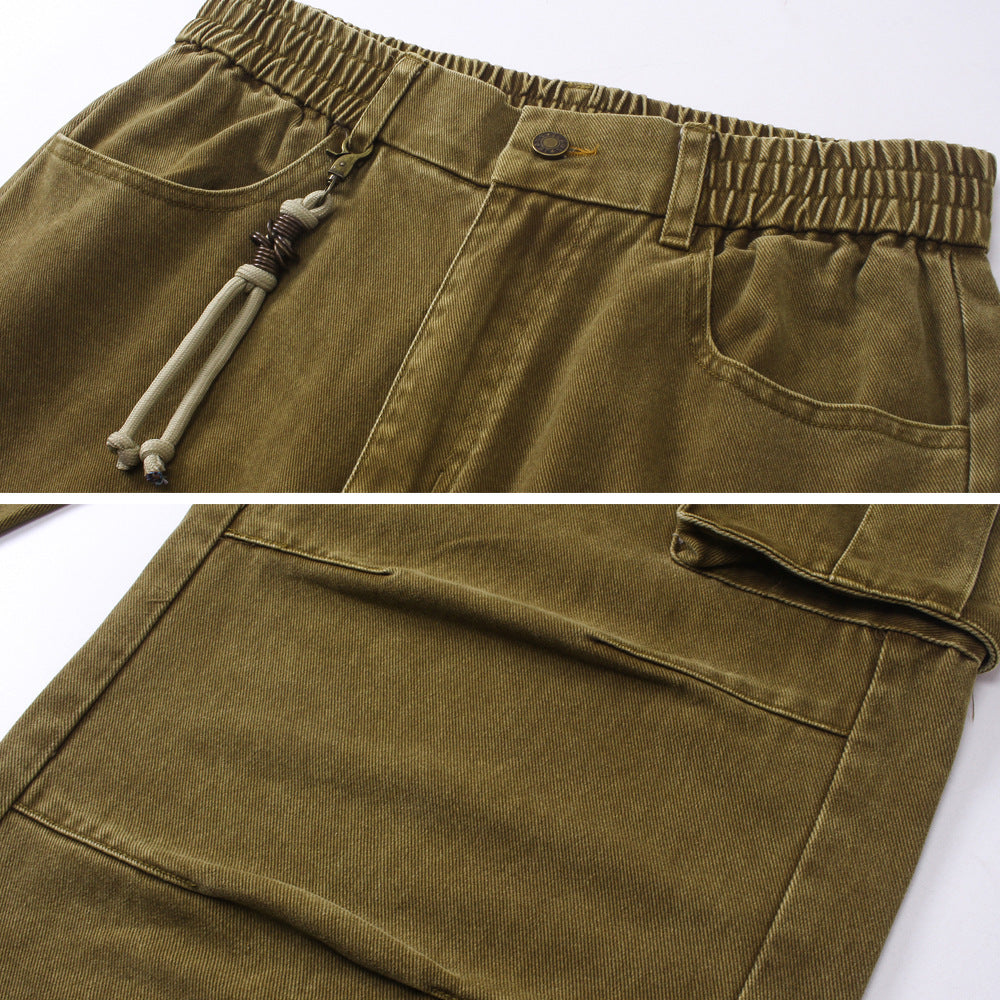 Punk Distressed Wash Multi-pocket Workwear Trousers