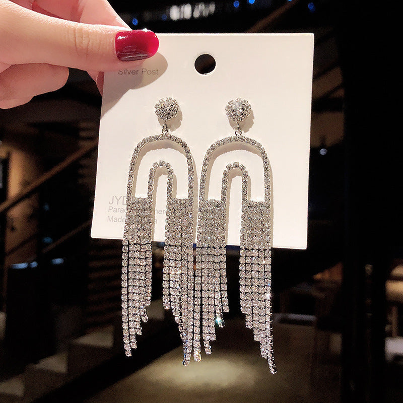 Sterling Silver Needle Light Luxury Tassel Earrings Banquet Style High-grade Long Earrings