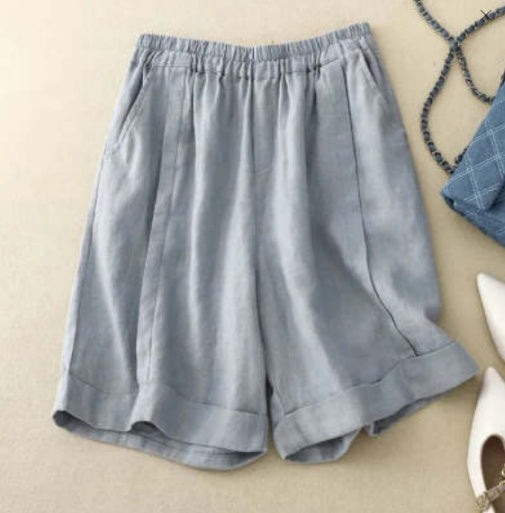 Summer High Waist Slimming Cotton Linen Wide Leg Shorts