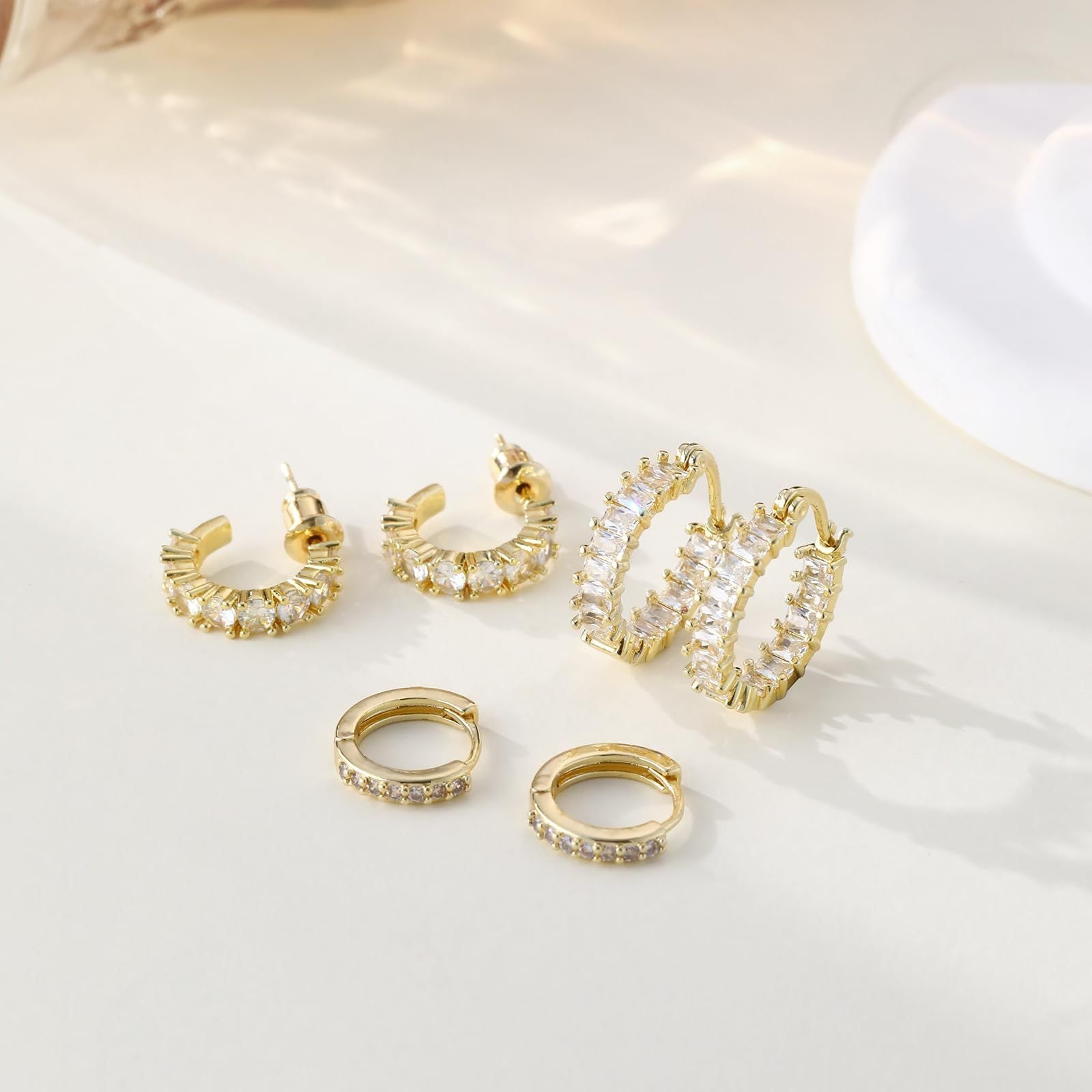 Real Gold Brass Plating Inlaid Zircon Full Diamond Circle Elegant Lady Advanced Earring Set