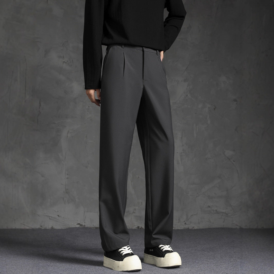 Black Loose Drooping Straight Casual Suit Pants