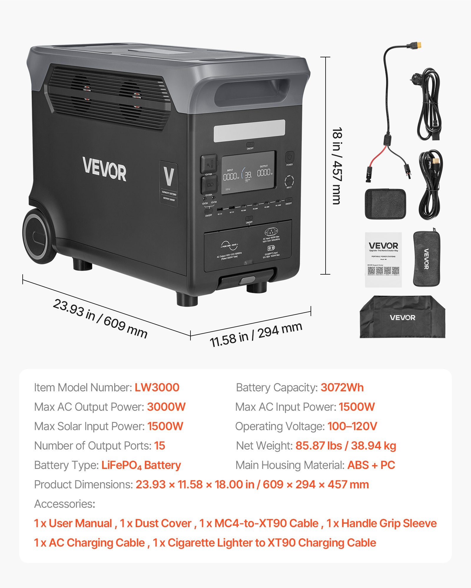 Portable Power Station, 3000W Solar Generator Power Station, 3072Wh LiFePO4 Battery Backup With 15 Output Ports For For Home Emergency, Outdoor Camping, RV Travel (Solar Panel NOT Included)