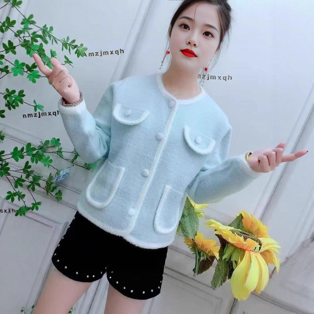 AutumnWinter New Arrival French Chic Mink Fur High-End Elegant Knitted Cardigan