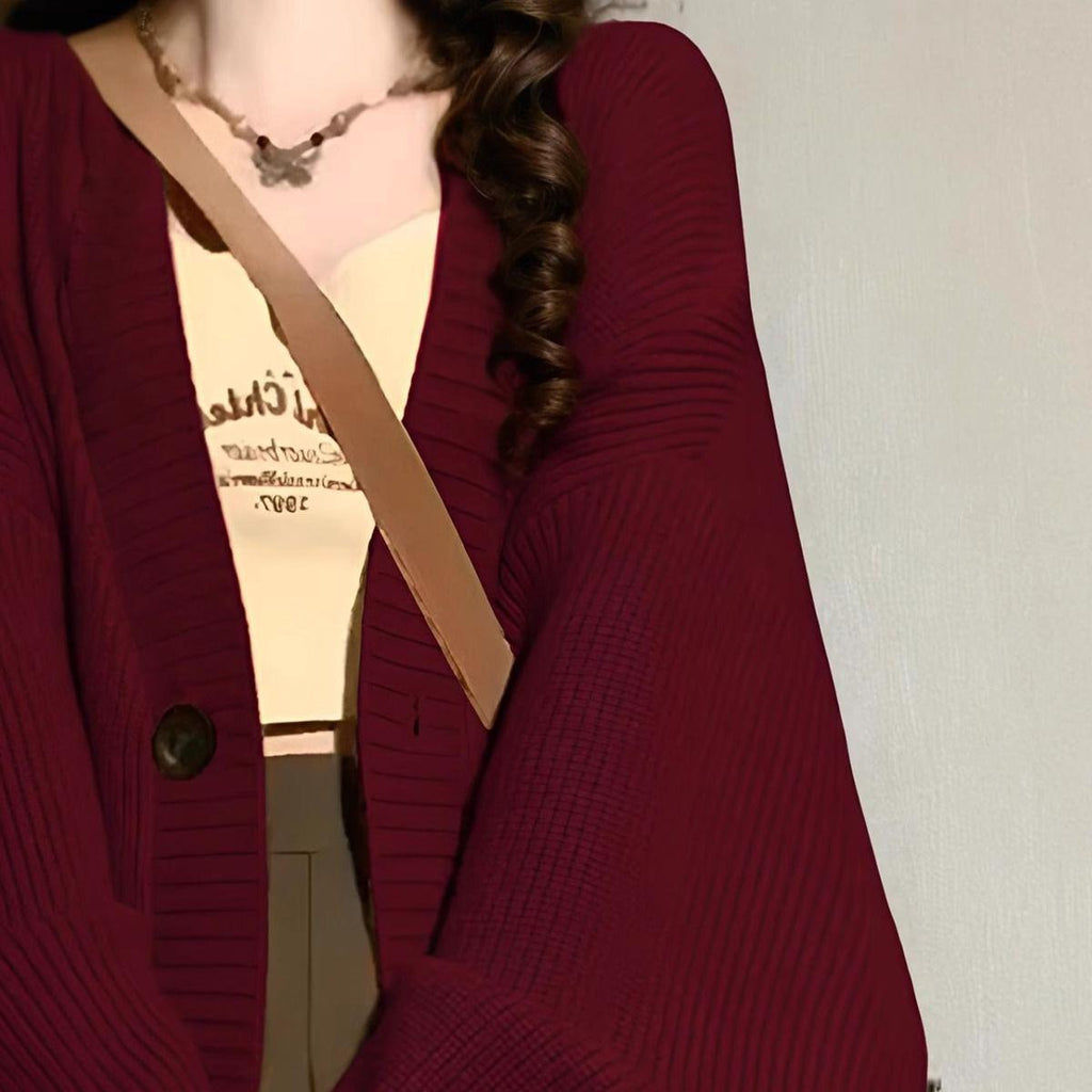 Retro Casual Laid-back Style Coat Sweater Mid-length