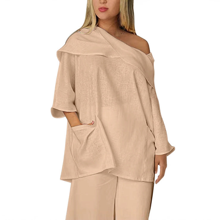 Womens Top With Large Pockets And Asymmetrical Neckline