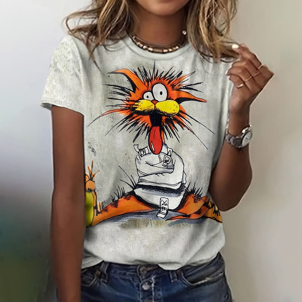 Printed Animal Casual Short-sleeved Top Female