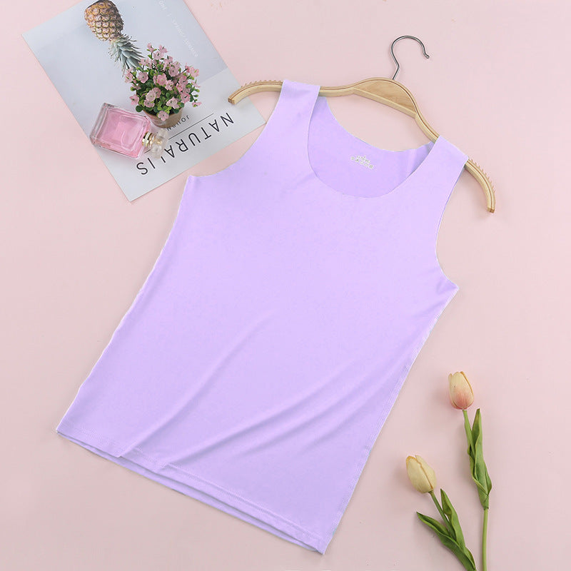 Traceless Vest Women's Summer Milk Silk Round Neck Bottoming Shirt
