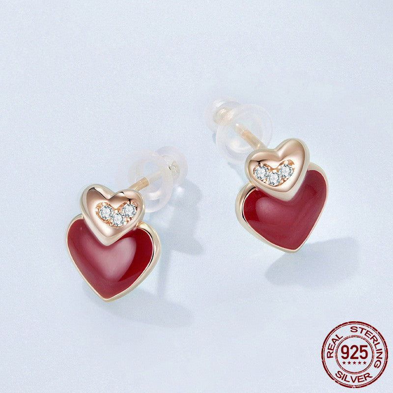 Hong Kong Style S925 Sterling Silver Heart-shaped Stud Earrings