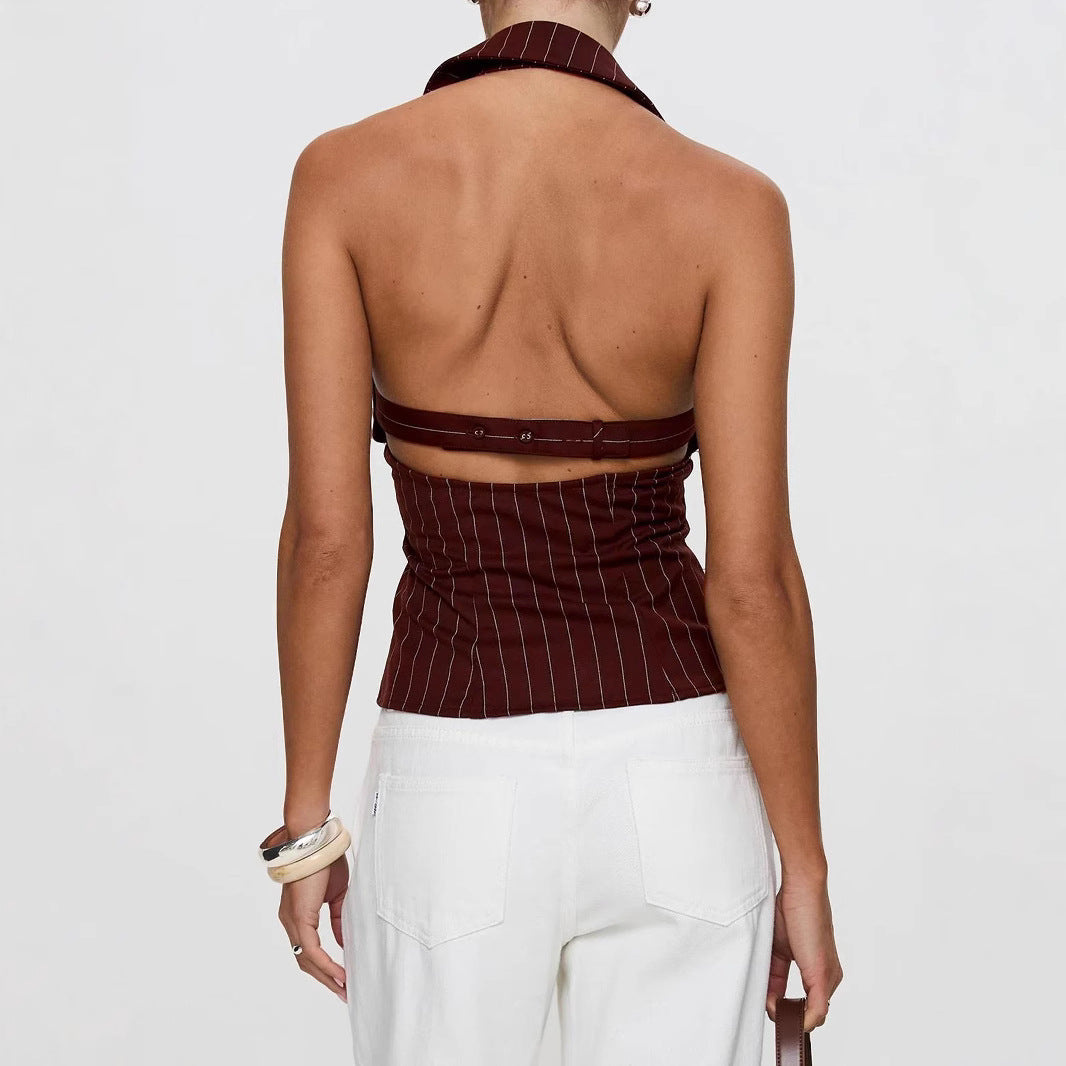 Striped Slim-fit Sleeveless Shirt With Distressed Details