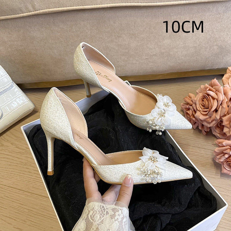 Women's All-match High Heel Stiletto Heel Pointed-toe Bowknot Flower Sandals