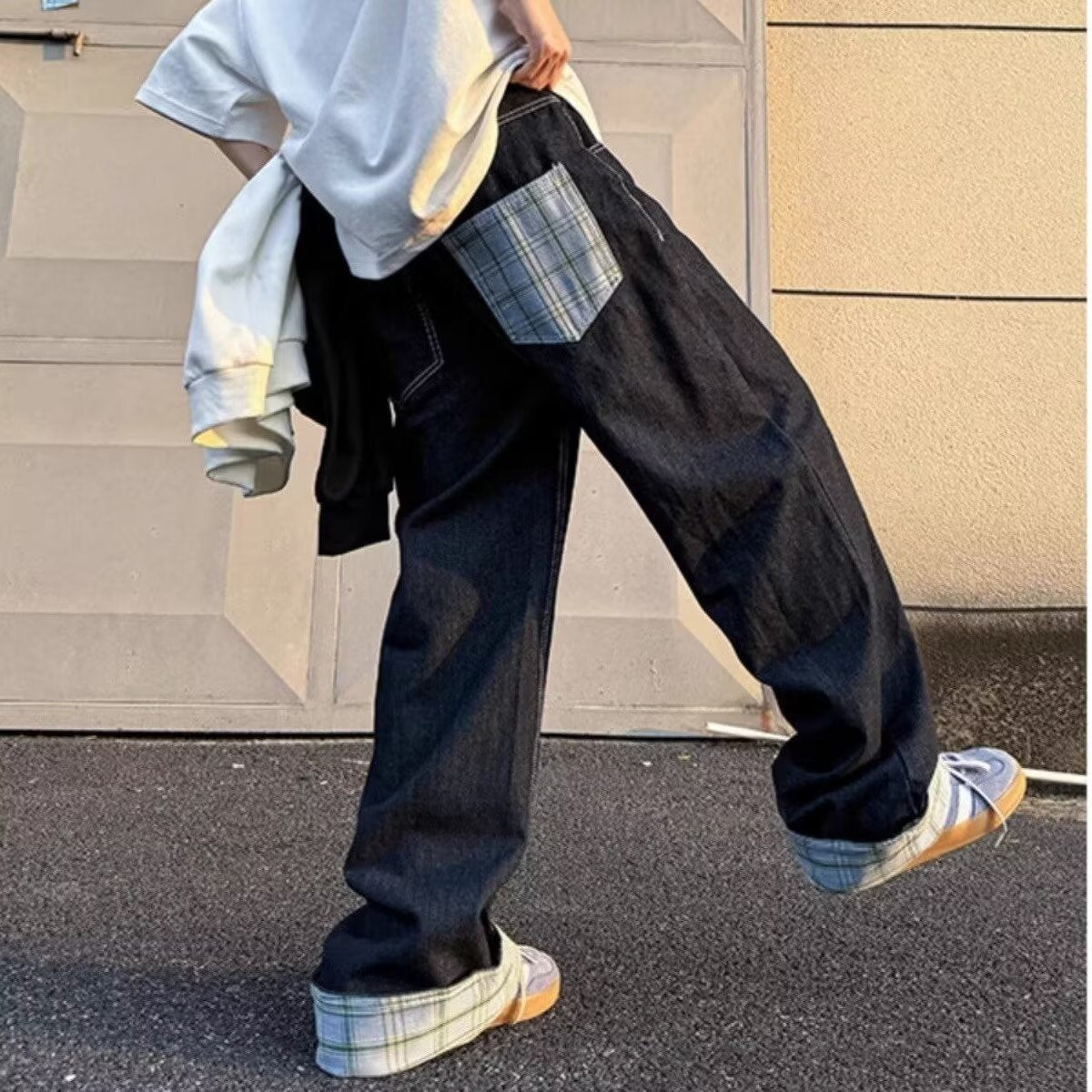 Stitching Curling Jeans Men's Summer Thin Straight