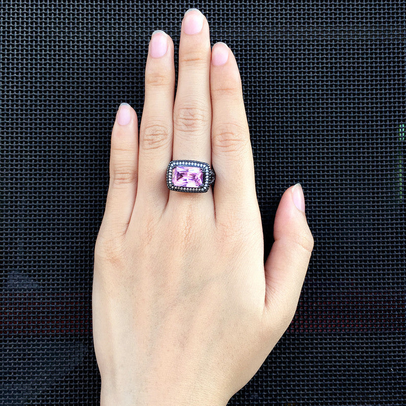 Fashion Ball Ornament Pink Zircon Plated Black Gold Women's Ring