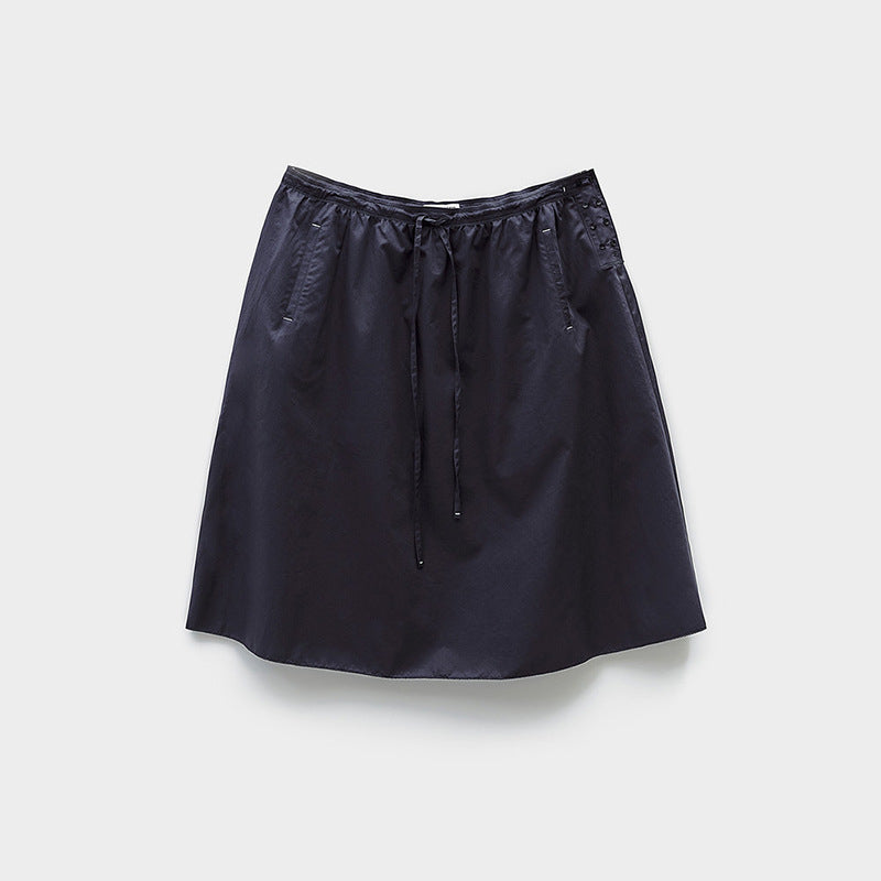 Ruffled Slim-fit Pleated Short-sleeve Top With Drawstring A-line Skirt