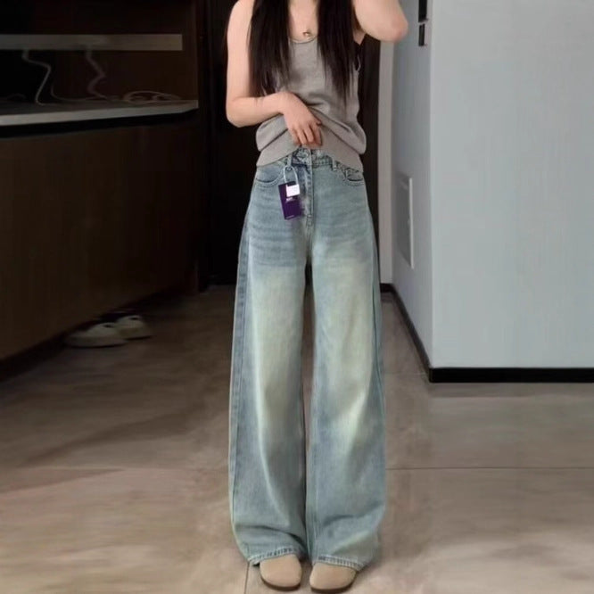 Light Blue Wide-Leg Flared Denim Jeans For Women Spring Style
