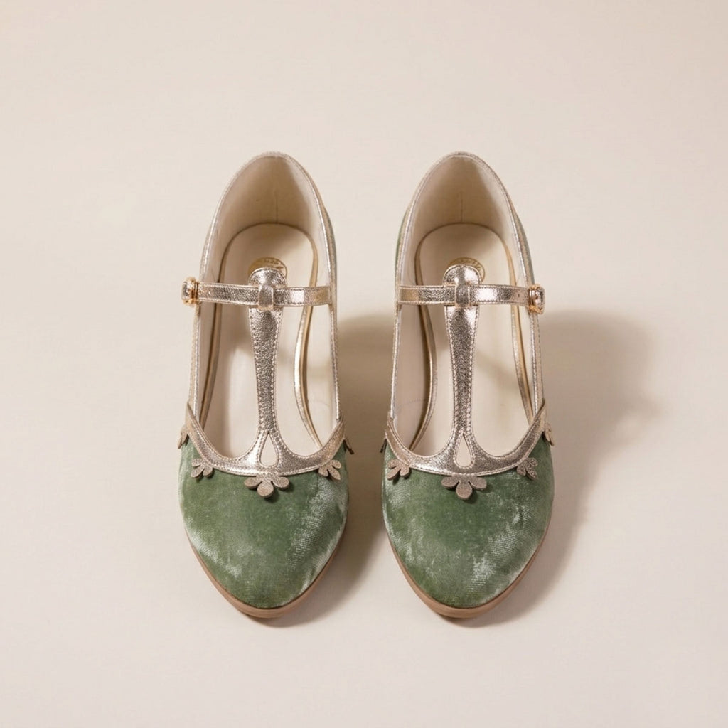 Retro Velvet V Neck Platform Heels With Double Color Petal Decoration Delicate Stiletto Flats With Two-color Option Elegant Party And Daily Wear Women S Shoes Comfortable And Versatile Everyday Fla